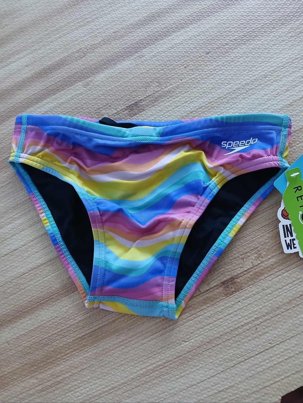 Speedo Pink Rainbow Wave Pride Men’s Swim Brief Size 32 Eco Endurance UPF 50+